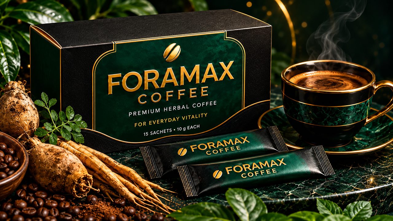 Boîte de ForaMax Coffee avec racine de maca et grains de café